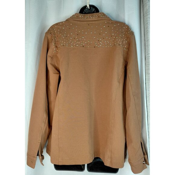Brown Rhinestone Studded Button-Up Jacket With Chest Pockets & Collar - Picture 5 of 11